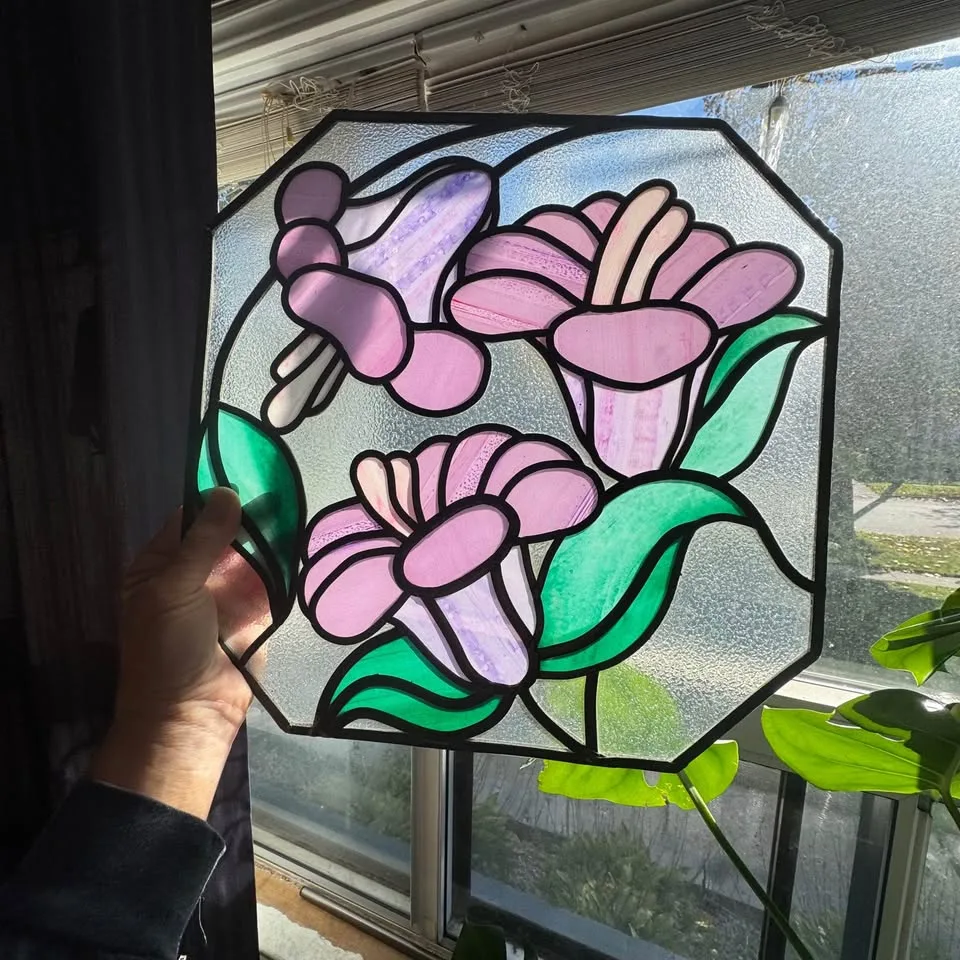 ✨ Vintage Handmade Stained Glass Floral Panel image indicator(6)