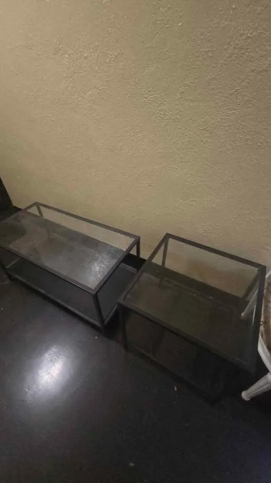 Two piece coffee table with bottom shelf glass top image indicator(2)
