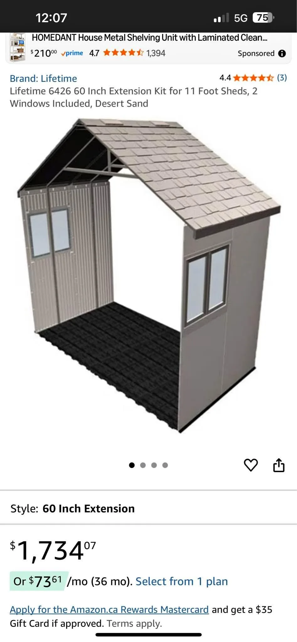 Lifetime 6426 60 Inch Extension Kit for 11 Foot Sheds thumbnail