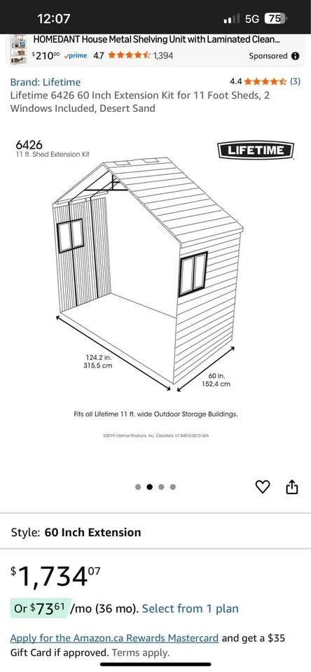 Lifetime 6426 60 Inch Extension Kit for 11 Foot Sheds image indicator(2)