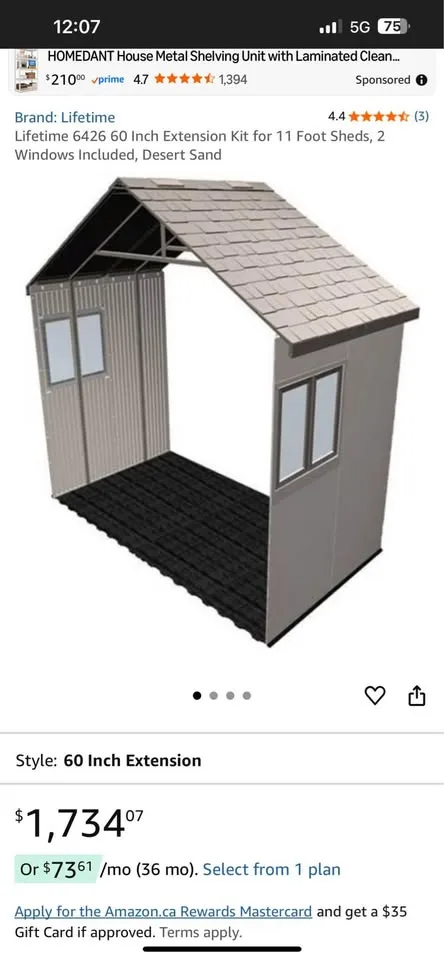 Lifetime 6426 60 Inch Extension Kit for 11 Foot Sheds image indicator(5)