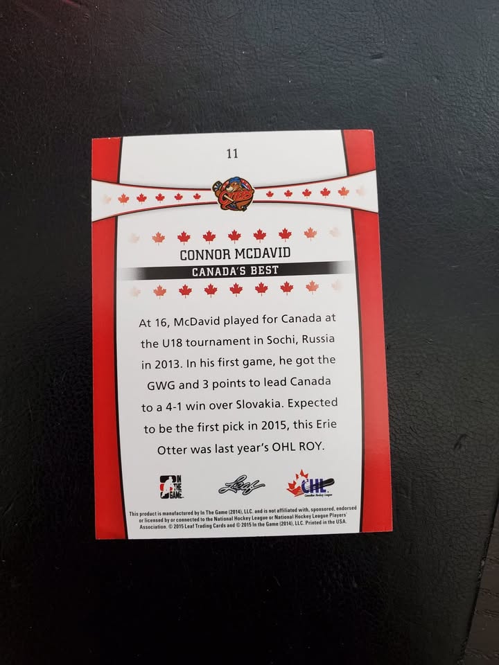 Connor McDavid "Canada's Best" Leaf Rookie Card - photo 4