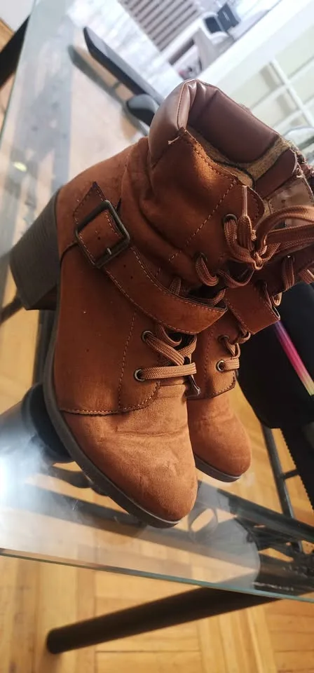 brown suede lace-up ankle boots