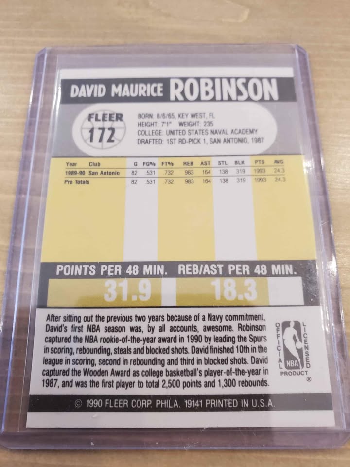 1990 David Robinson 1st Fleer Card "mint condition " $8 each - photo 4