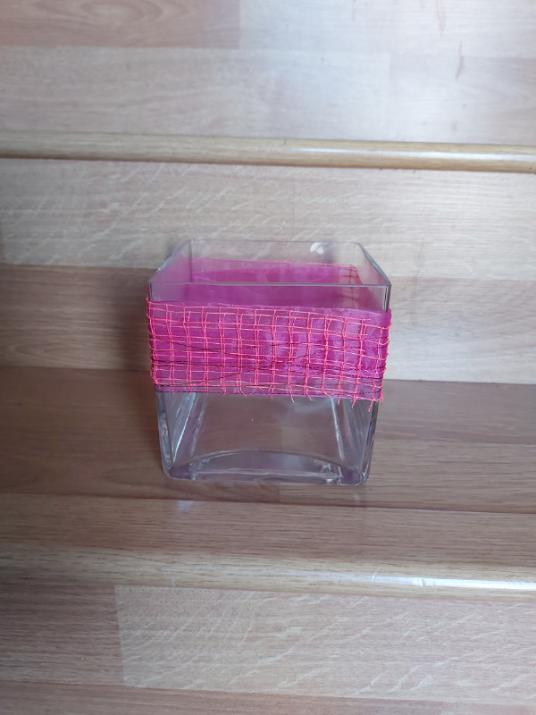 Thick Square Glass Vase w/ Ribbon