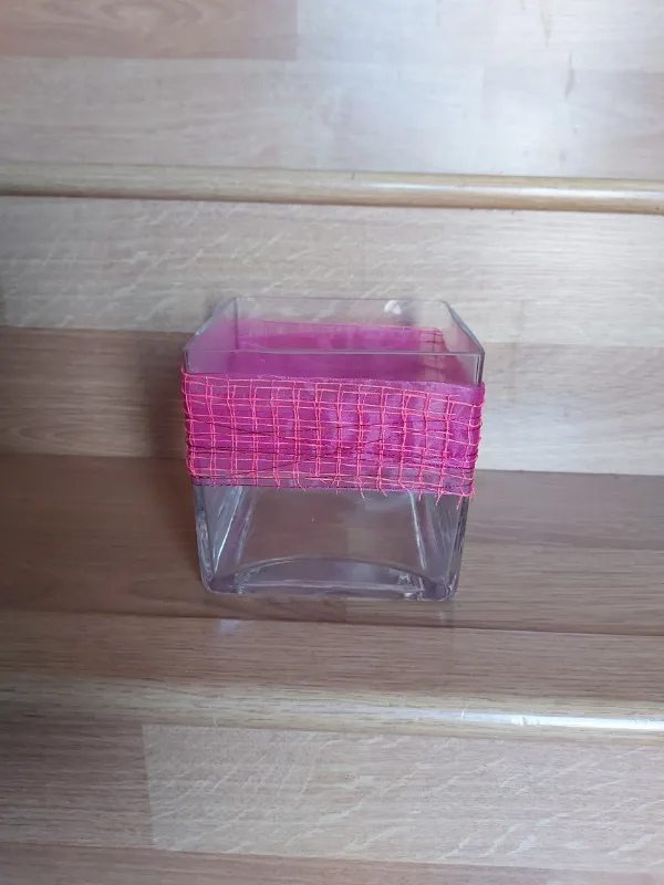 Thick Square Glass Vase w/ Ribbon