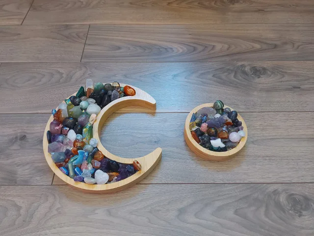 Wood Moon/Sun Crystal Holder w/Chips