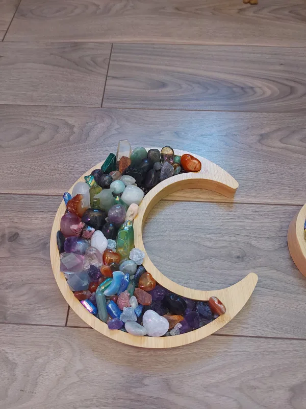 Wood Moon/Sun Crystal Holder w/Chips image indicator(3)