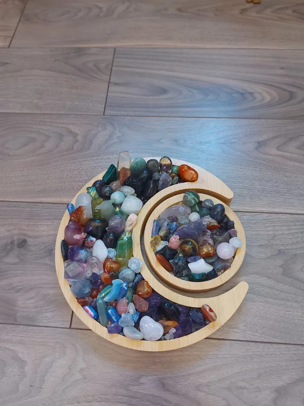 Wood Moon/Sun Crystal Holder w/Chips image indicator(5)