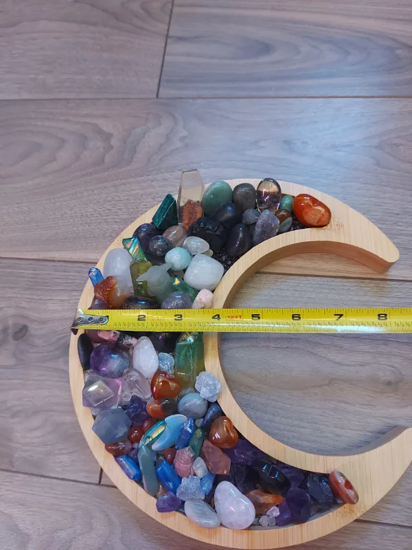Wood Moon/Sun Crystal Holder w/Chips image indicator(9)