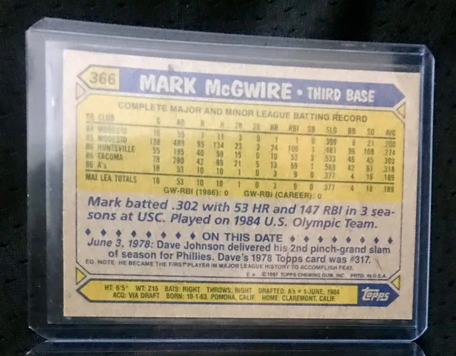 1987 Topps Mark McGwire #366 image indicator(2)