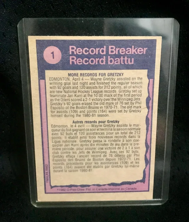 1982-83 OPC #1 Wayne Gretzky Record Breaker Oilers image indicator(2)