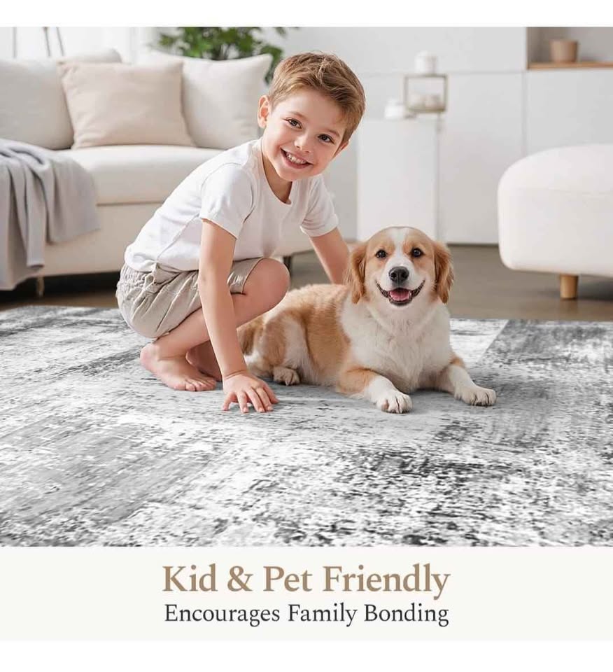 New 9x12 Low Pile Abstract Washable and Non-Slip Area Rug, Grey - photo 3