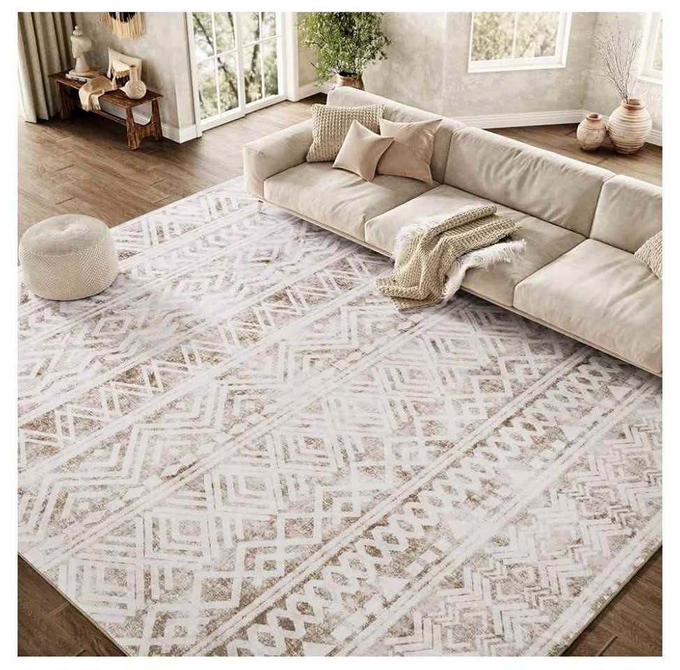 New 9x12 Machine Washable Moroccan Area Rug – Neutral Taupe