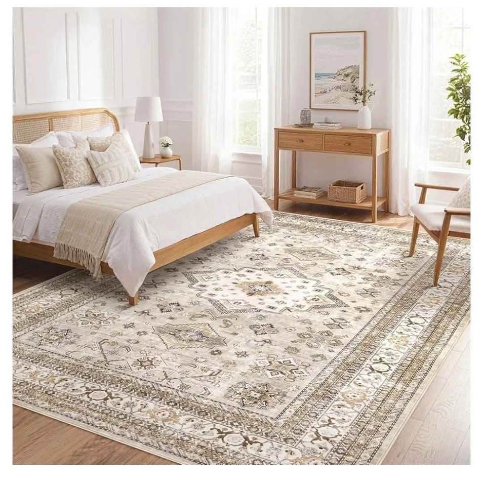 9'x12' Oriental Style Distressed Area Rug - Washable, Beige - photo 2