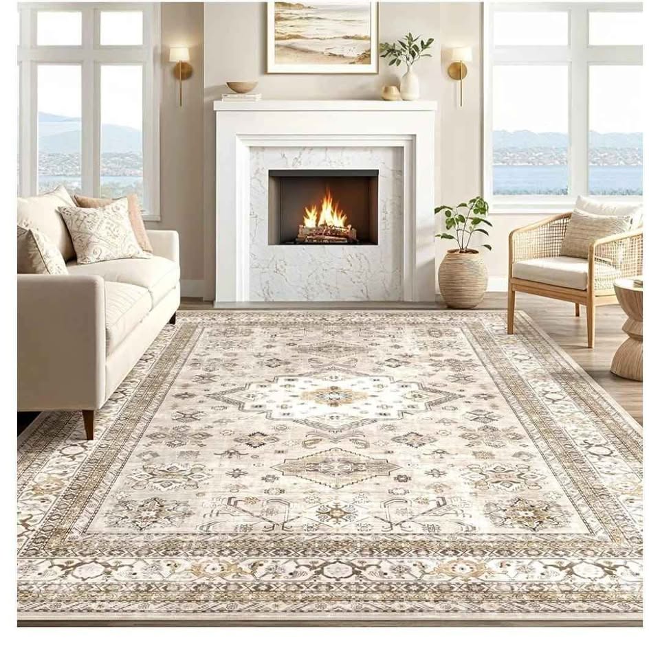 9'x12' Oriental Style Distressed Area Rug - Washable, Beige - photo 4