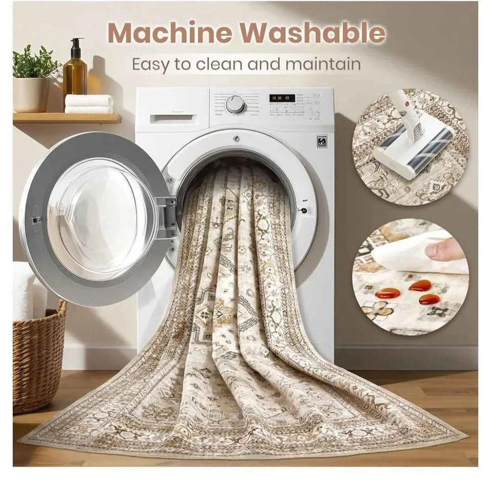 9'x12' Oriental Style Distressed Area Rug - Washable, Beige image indicator(7)