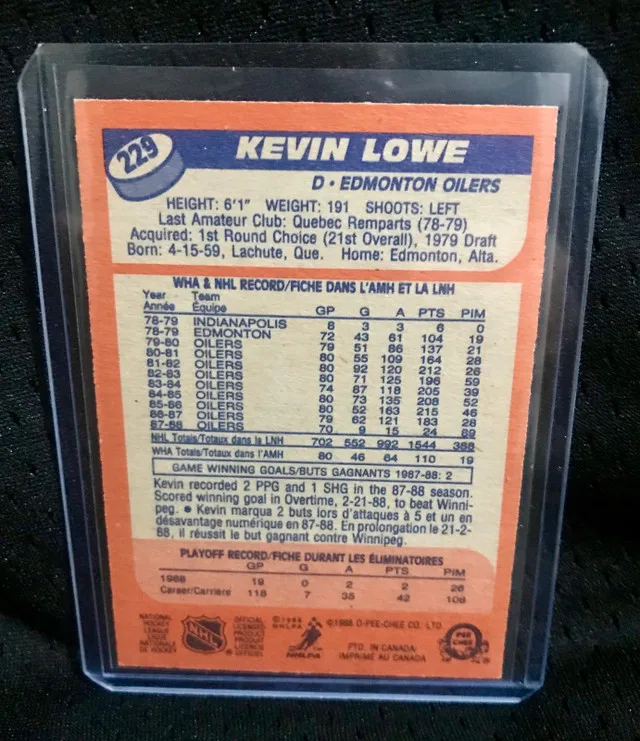1988 O-Pee-Chee Kevin Lowe (error with Gretzky's Stats) image indicator(2)