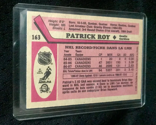 1987-88 OPC O Pee Chee 163 Patrick Roy NHL image indicator(2)