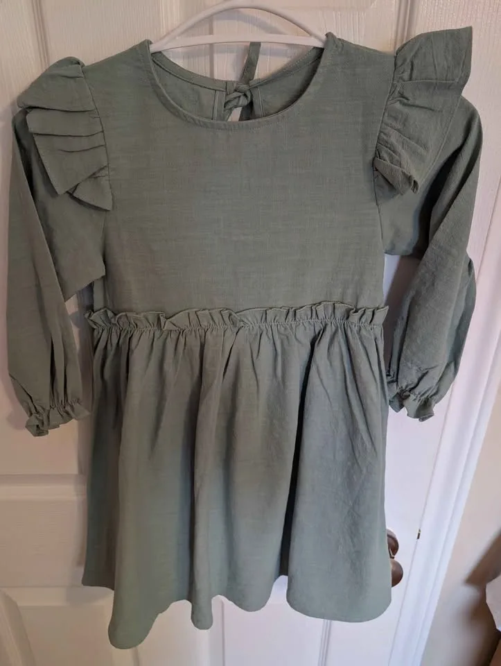 Toddler Cotton Green Dress, Size 120 image indicator(4)