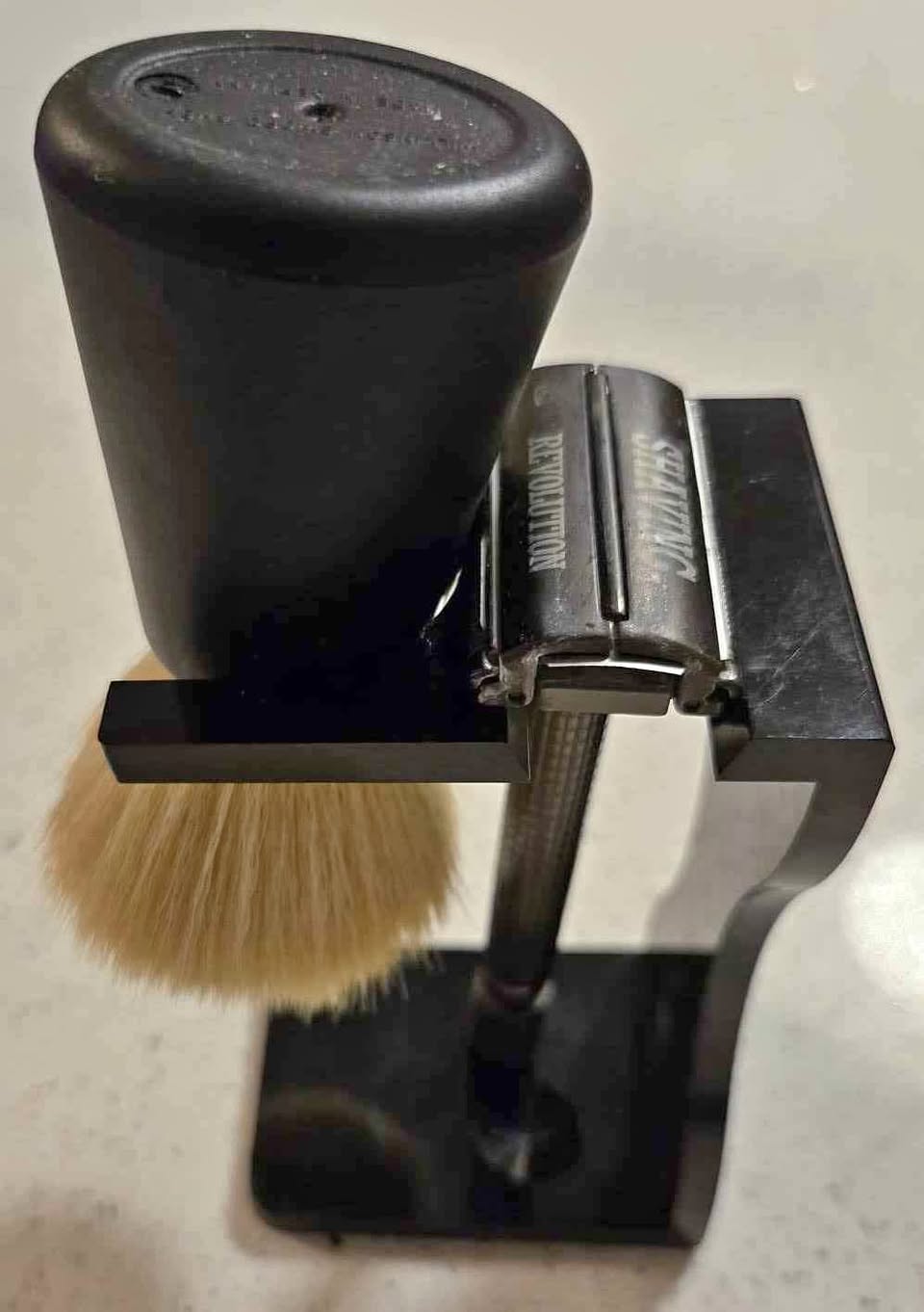 🧔‍♂️ Razor & Shaving Brush Stand Only — Glossy Black