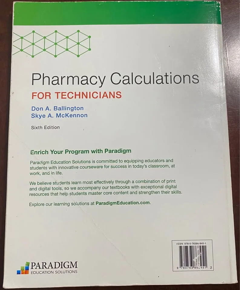 Pharmacy Technician Calculations Textbook 6th Edition image indicator(2)