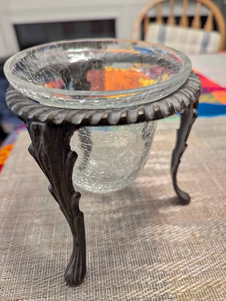 Tabletop Crackle Glass Bowl with Ornate Stand thumbnail