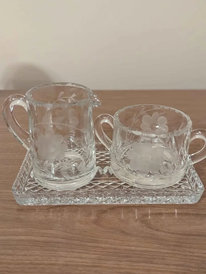 Sugar Bowl & Creamer Set Etched With Flowers image indicator(2)