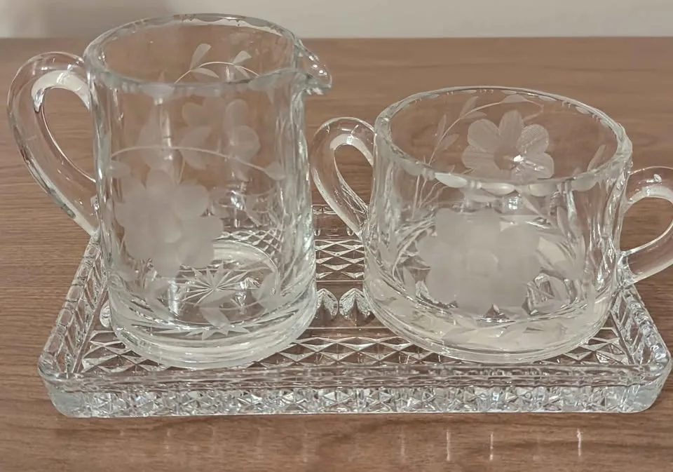Sugar Bowl & Creamer Set Etched With Flowers image indicator(3)
