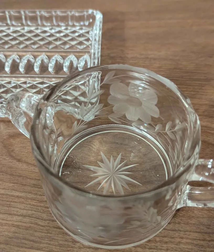 Sugar Bowl & Creamer Set Etched With Flowers image indicator(4)
