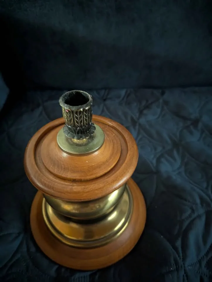 Vintage Colonial Maple and Brass Candle Holder image indicator(3)