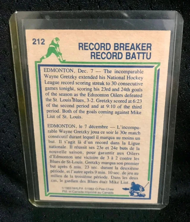 1983-84 O-Pee-Chee Card #212 Wayne Gretzky Record Breaker image indicator(2)