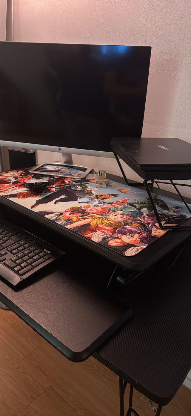 Modern Black Desk + Sit-Stand Riser – Like New - photo 4