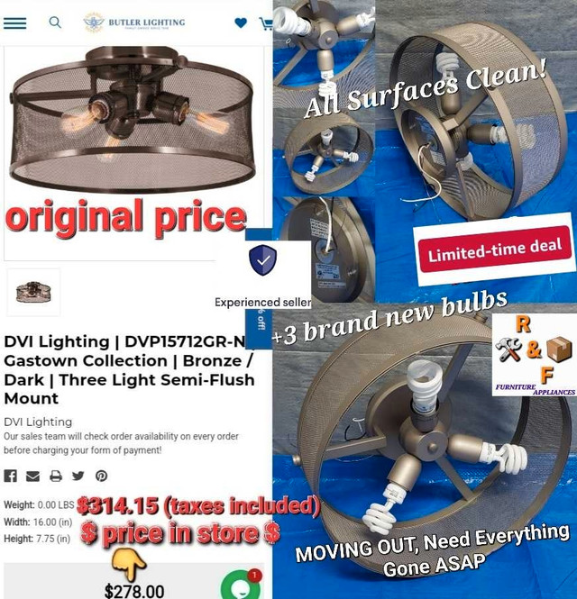 ➡️DVI Lighting Gastown Collection 3 Light Semi-Flush Bronze