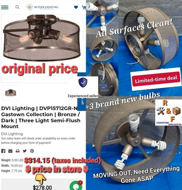 ➡️DVI Lighting Gastown Collection 3 Light Semi-Flush Bronze