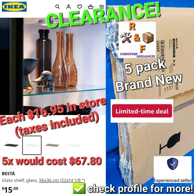 ➡️ 5Pcs IKEA BESTÅ Glass shelf Glass 56x36 cm (22x14 1/8")