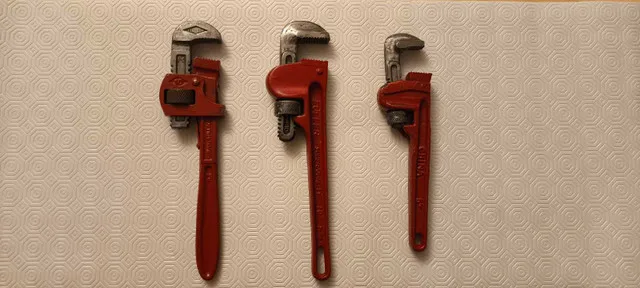 Lot of (3) Pipe Wrenches – 8" & 10" – Clean and Ready to Use