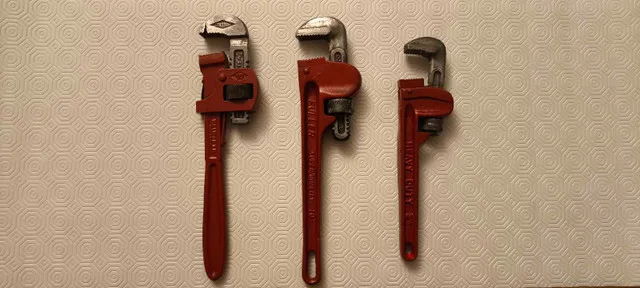 Lot of (3) Pipe Wrenches – 8" & 10" – Clean and Ready to Use image indicator(2)