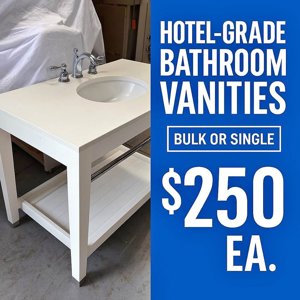 Hotel Liquidation – White Stone Top Bathroom Vanities