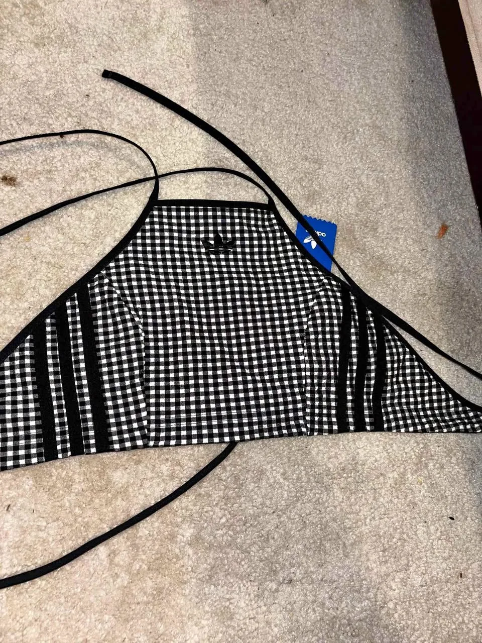 Brand New Adidas Gingham Top – Size XS (Black/White) 🖤🤍 thumbnail