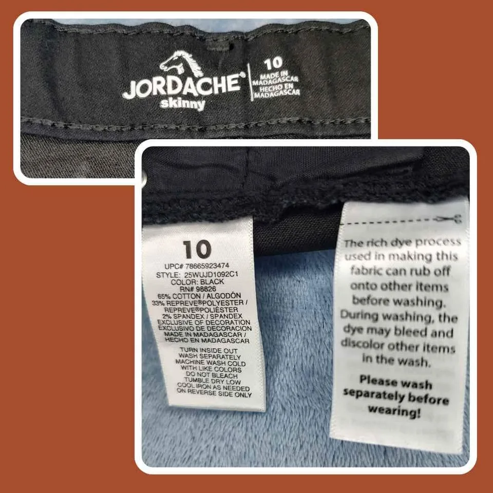 JORDACHE Girls Skinny Jeans, Black, Size 10, NWOT image indicator(4)