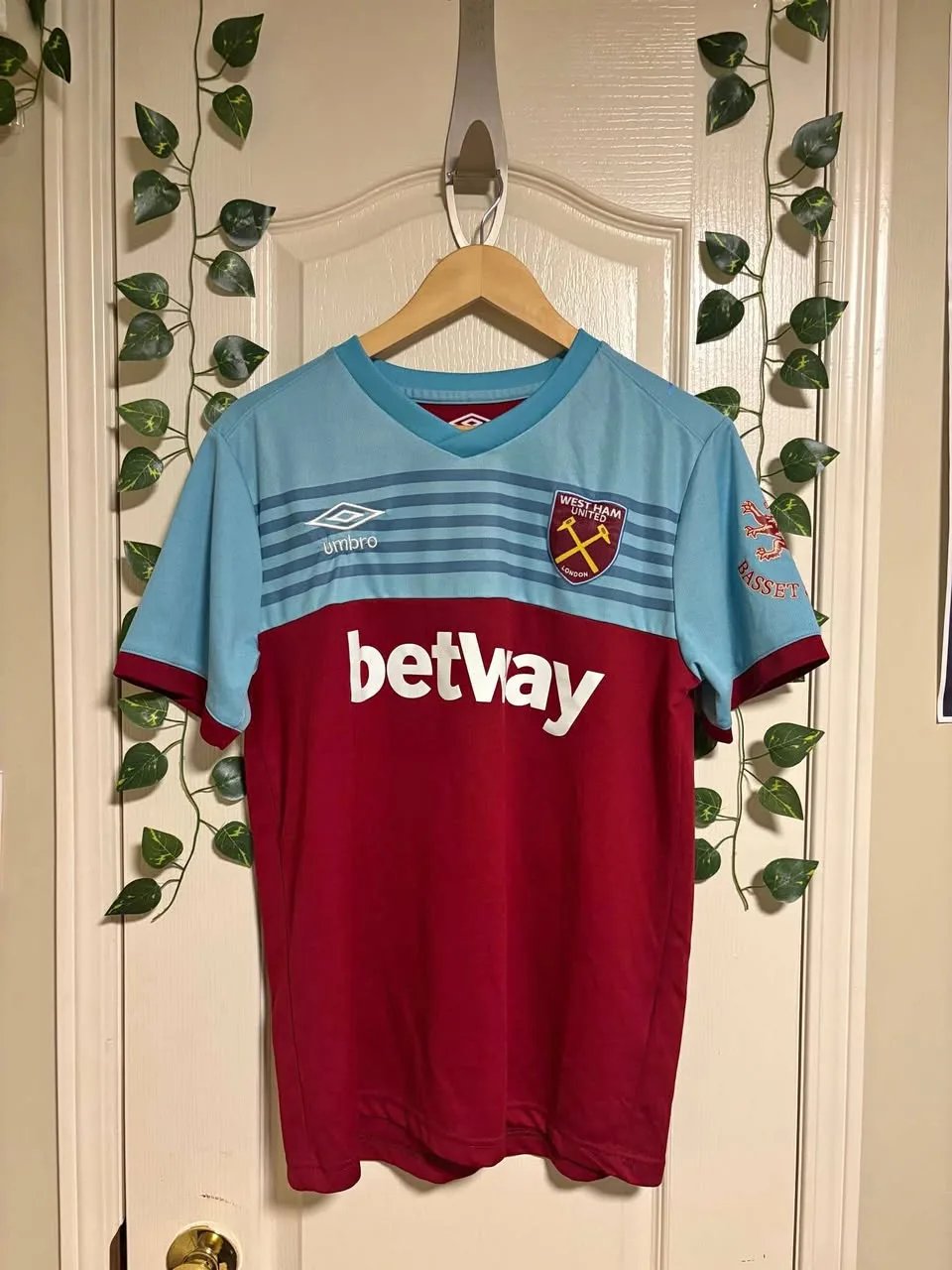 Umbro Maroon and Light Blue Soccer Jersey thumbnail