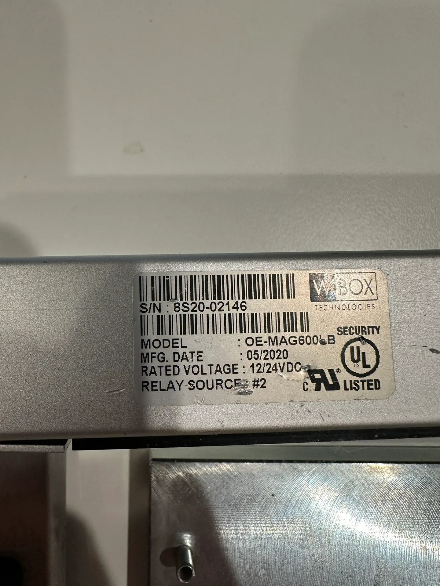 Wbox technology model: OE-MAG 600LB MFG Date : 05/2020 image indicator(2)