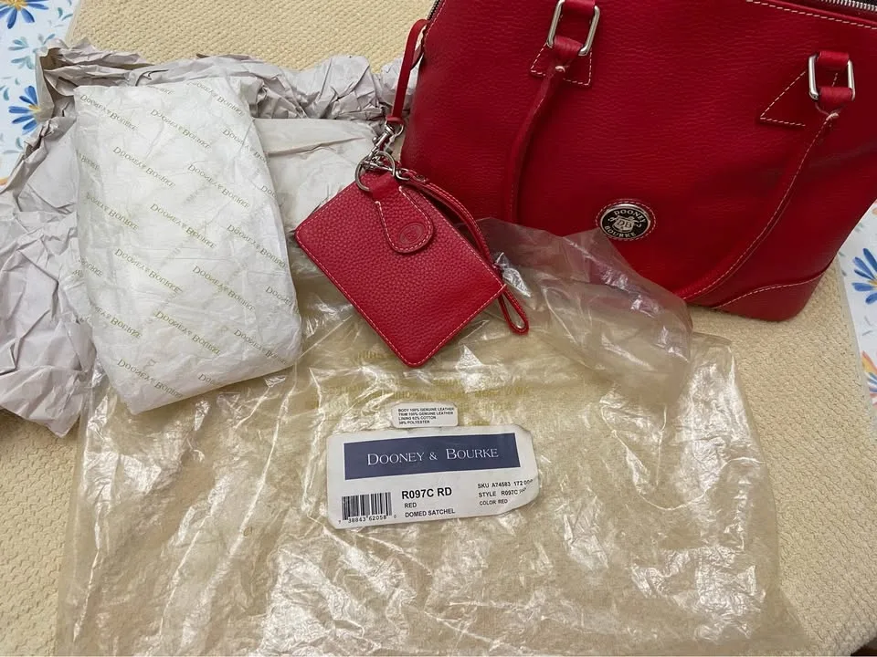 Vintage Dooney & Bourke Red Pebble Leather Satchel, *New! image indicator(10)