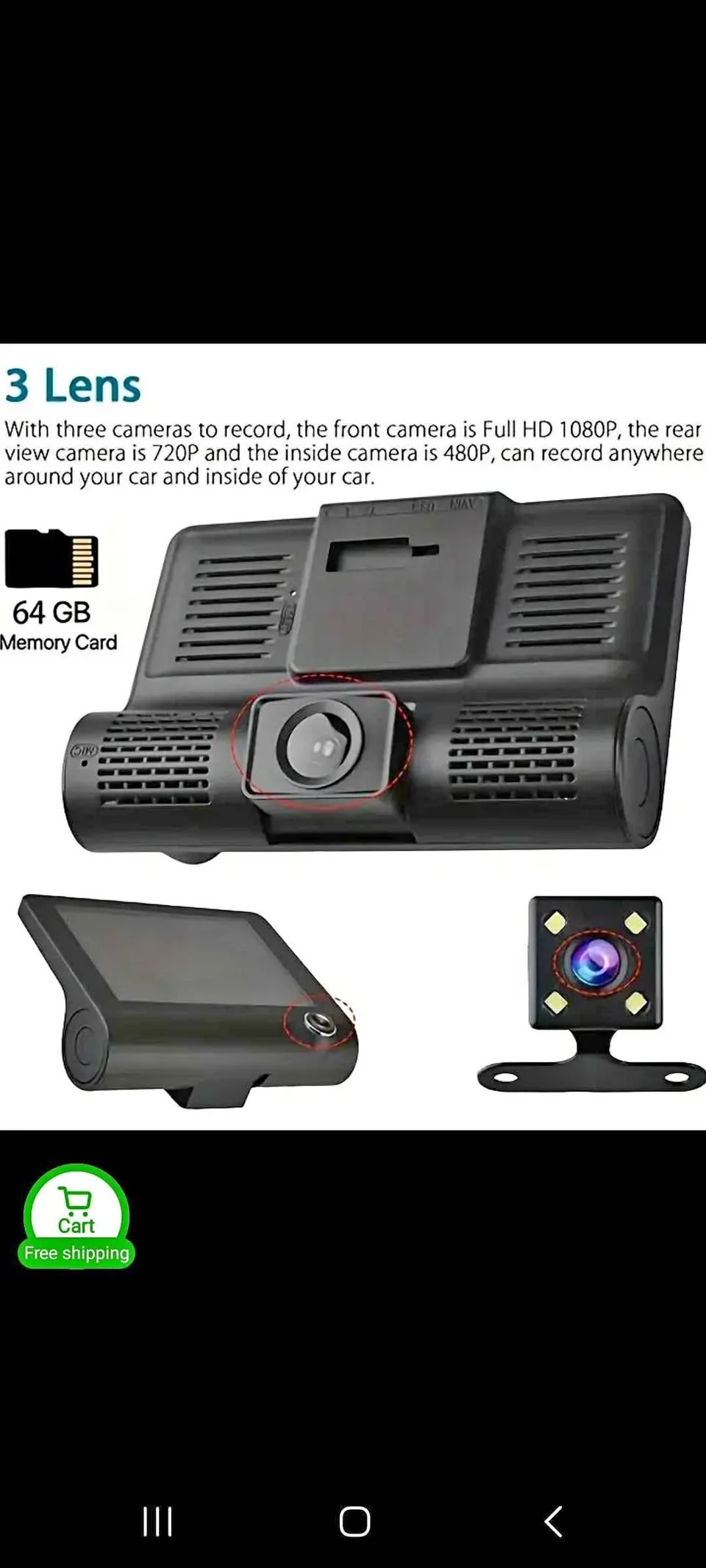 4-Inch Full HD 1080P Dash Cam - 3-Camera thumbnail