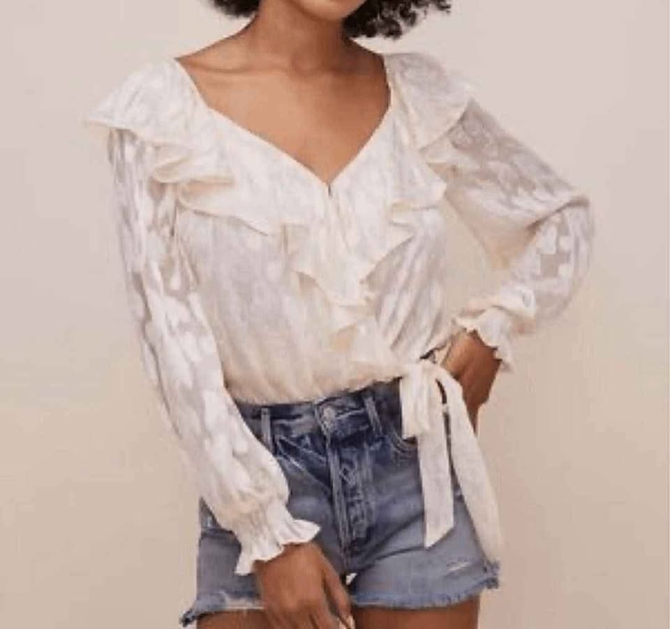 Size S ASTR Cream Ruffle Persephone Bodysuit Top - photo 2