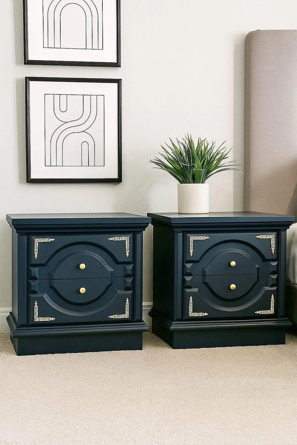 Gorgeous Dark Indigo & Gold Nightstands