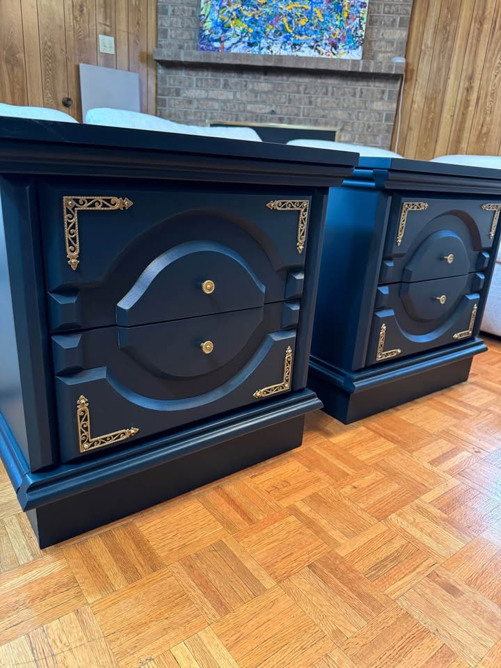 Gorgeous Dark Indigo & Gold Nightstands - photo 2