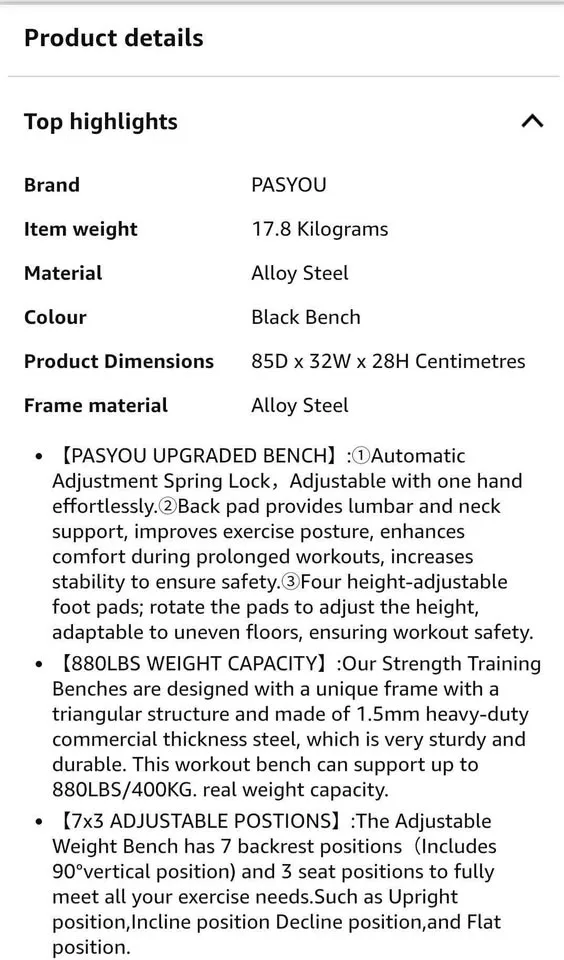 Pasyou Adjustable Weight Strength Training Bench image indicator(3)