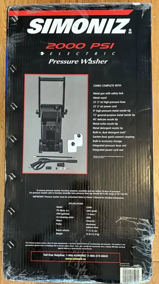 Simoniz electric pressure washer 2000 psi. Brand new. Never used image indicator(4)
